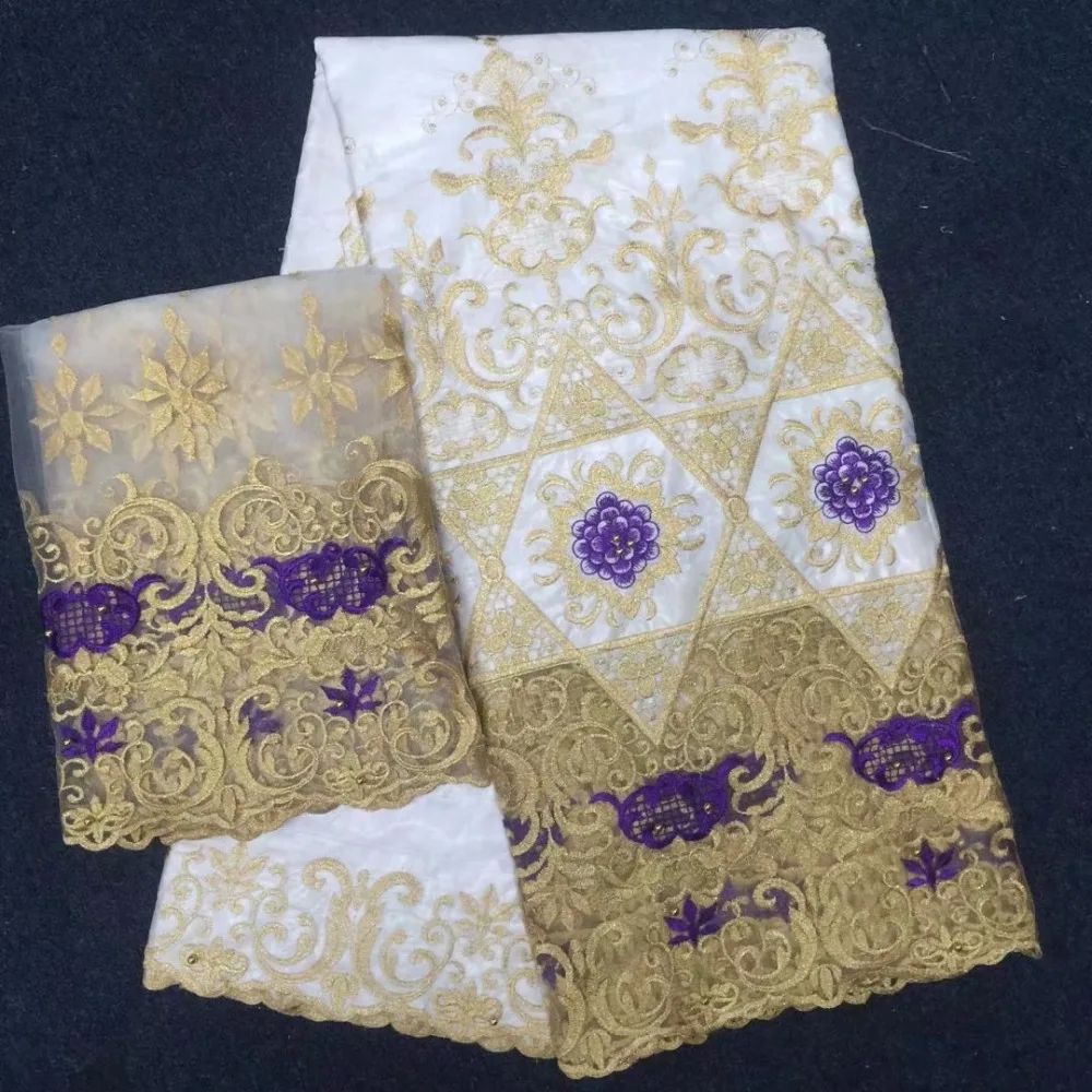 

white Bazin riche fabric gold african embroided basin riche getzner Lace Fabric with 2yards french tulle lace