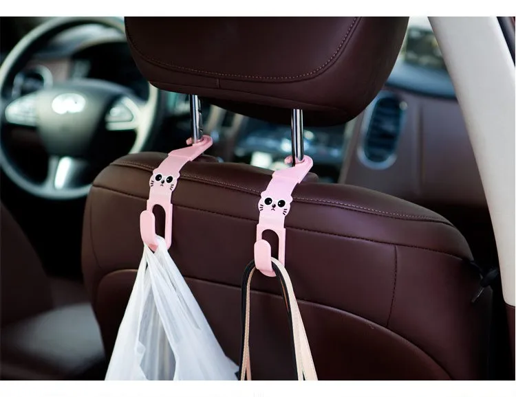 Universal Car Vehicle Back Seat Headrest Hanger Holder Hook for Bag Purse Cloth Grocery with Glasses clip Beige -Set of 2