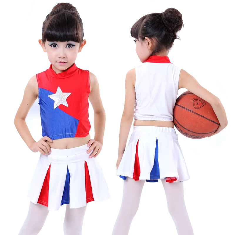 Kids Girls Cheerleader Uniform Outfits Youth Star Sleeveless Dance