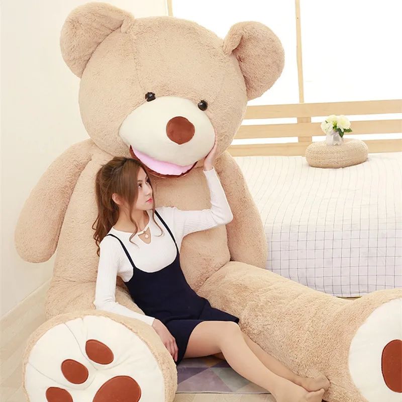 Baratos 1 Pza gran tamaño 260cm oso gigante americano piel, abrigo de oso de peluche, buena calidad Factary precio suave juguetes para niñas regalo Popular