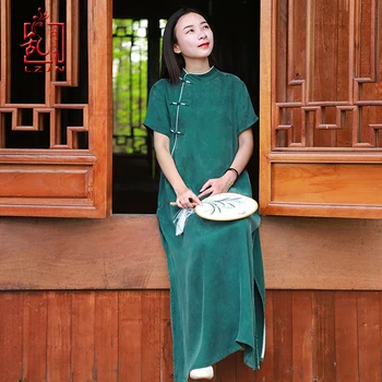 

LZJN 2019 Summer New Women Copper Ammonia Slik Split Dress Ladies Casual Loose solid Maxi Dresses Slim Soft Touch Zen Dresses