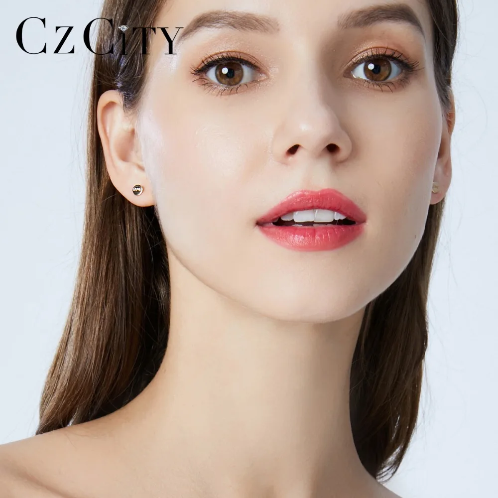 CZCITY реальные из 14 каратного золота с буквенным принтом Love круглые серьги