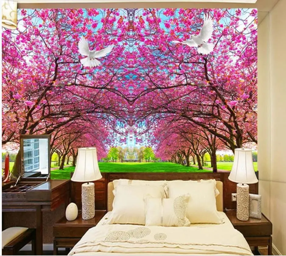 Cherry blossom peach blossom peace dove TV background wall paper mural beautiful scenery wallpapers Cherry blossom peach blossom peace dove TV background wall paper mural beautiful scenery wallpapers