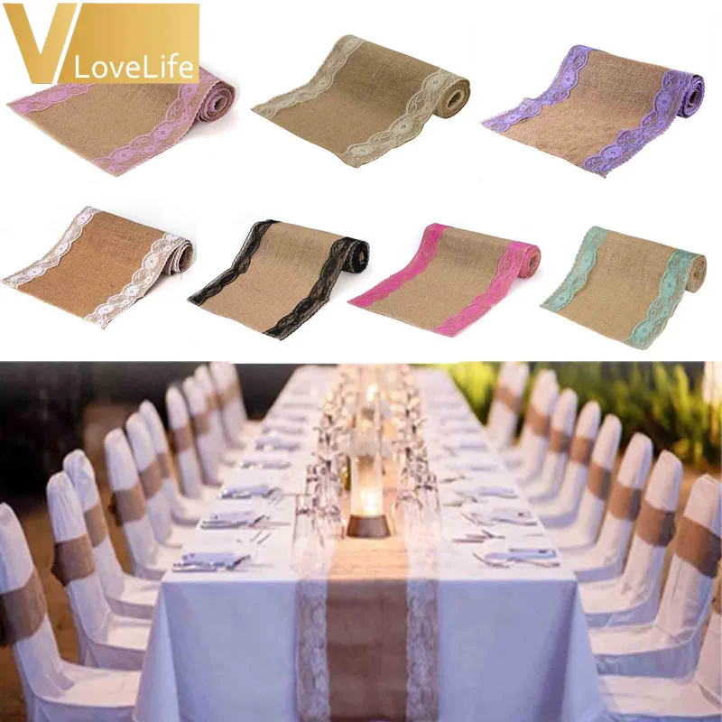 2 x Hessian Lace Table Runner Party Decorations Burlap Rustic Vintage Wedding
