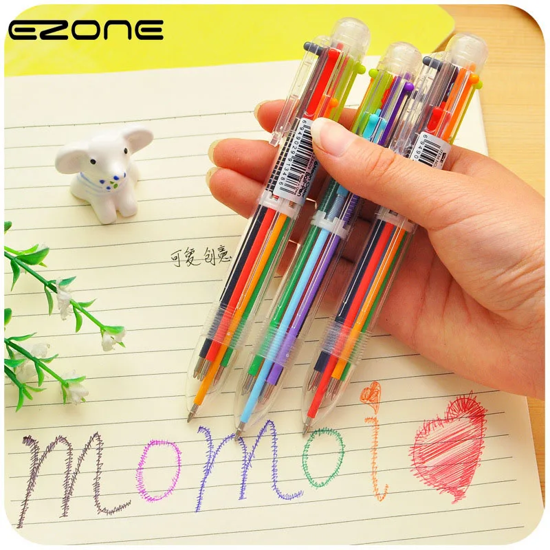 

EZONE 2 Pcs Creative Six Colorful Ball Point Pen For Students Gifts School Office Supply Gift Stationery Papelaria Escolar