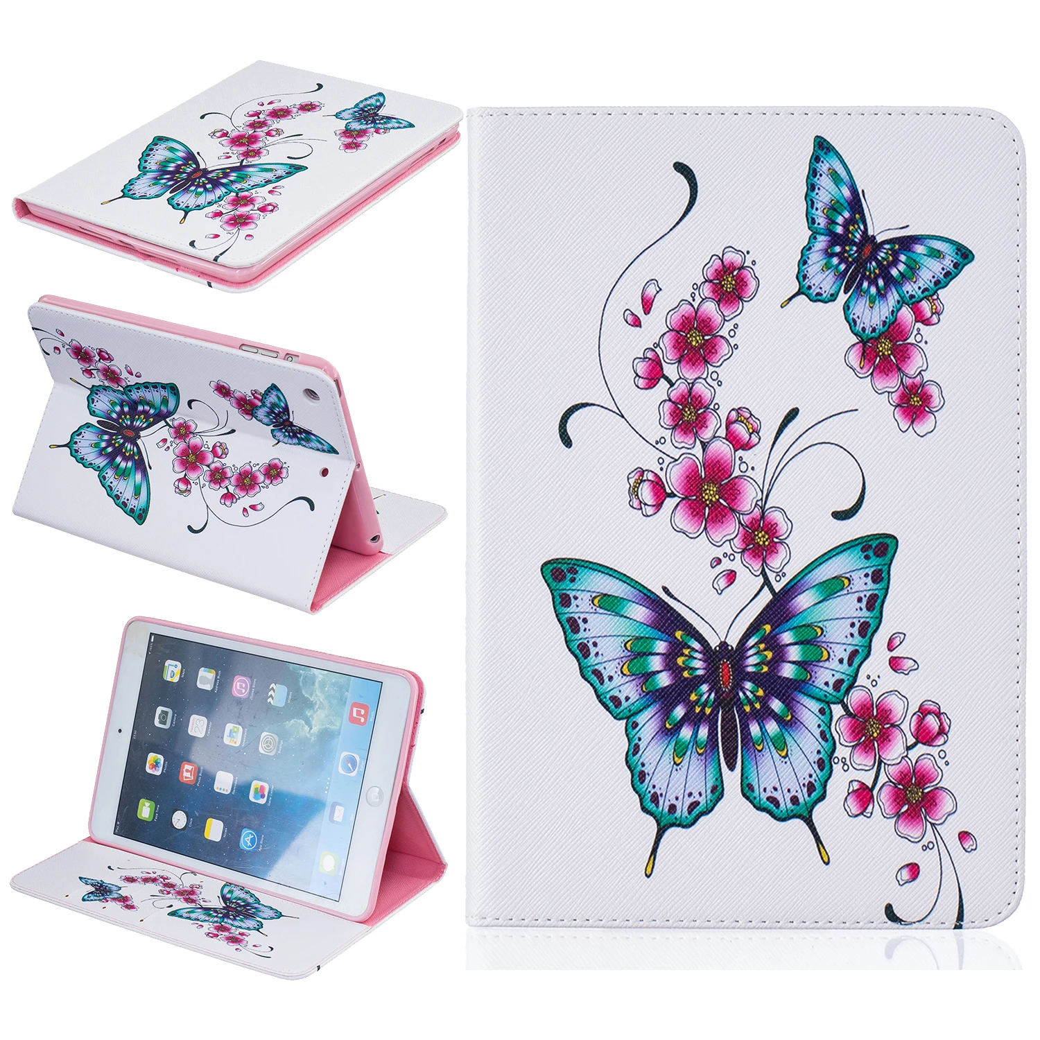Butterfly Print PU Leather Case Cover For Apple iPad Air 3 2 1 Stand