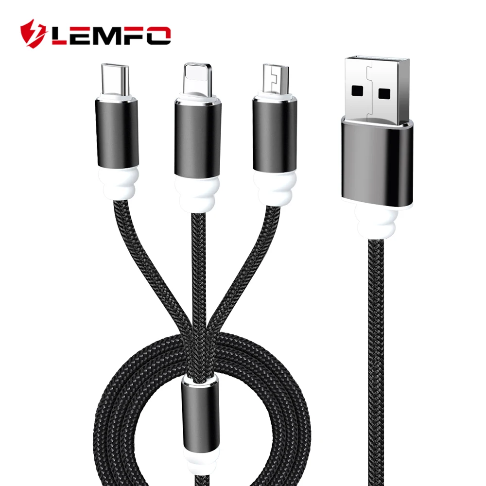 

LEMFO 3 In 1 USB Cable Fast Charging For Mobile Phone Micro USB Type C Charger Cable for iPhone Samsung Xiaomi Charge Cord