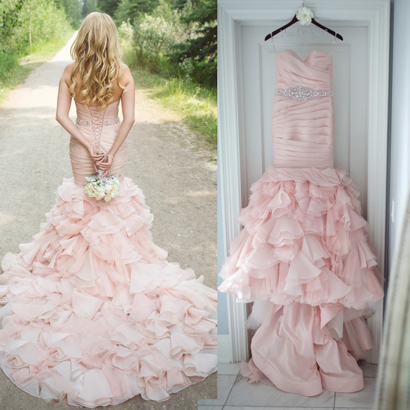 Boho Blush Pink Mermaid Wedding Dresses 2019 Vestido De Noiva