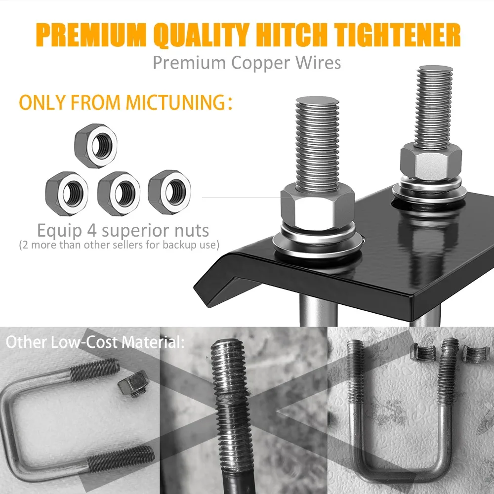 MICTUNING U-Bolt Rust Free Hitch Tightener Lock Heavy-Duty Stainless Steel Anti-Wobble Stabilizer Compatible w/ 1.25"& 2" Hitch