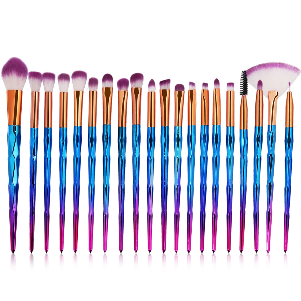 Pro 20/15/10 шт многоцветные мягкие косметический полный набор кистей Алмазная ручка глаз кисти для нанесения тонального крема набор для макияжа - Handle Color: Gardient Purple 20pc