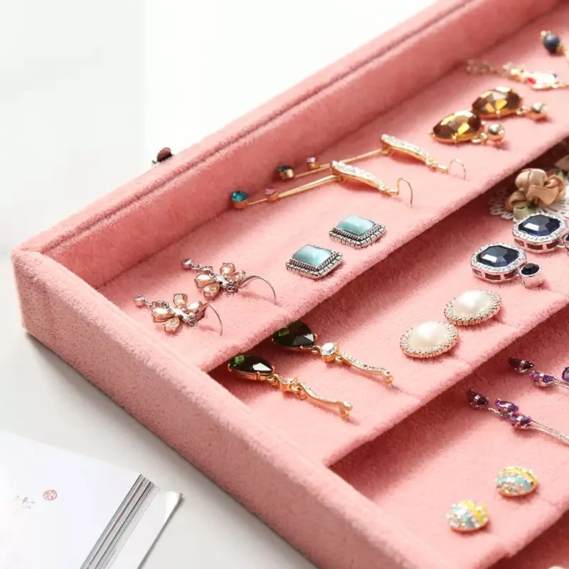 Velvet Carrying Case with Glass Cover Jewelry Earring Display Box Tray Holder Jewelry Storage Box Organizer