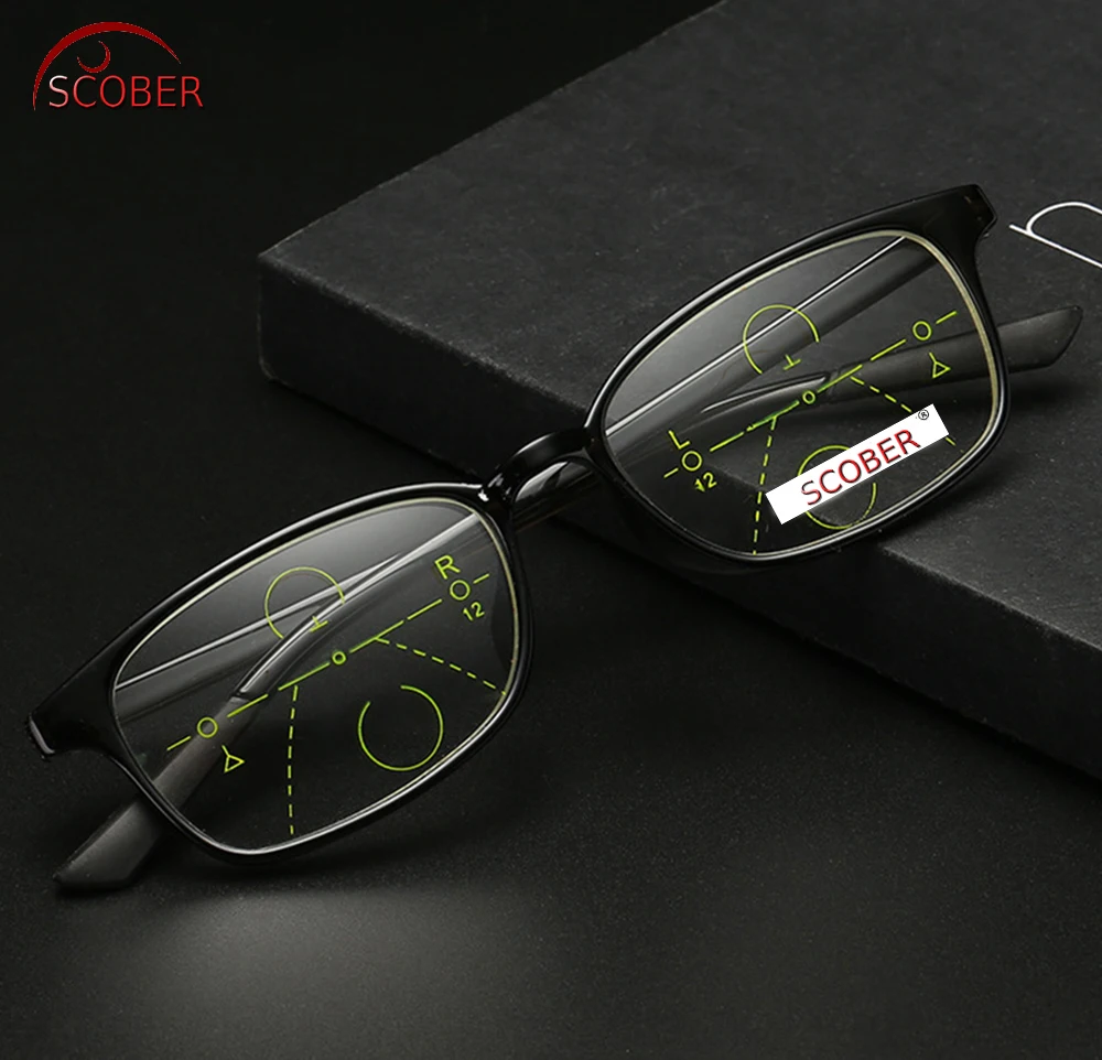 SCOBER = прогрессивные Мультифокальные очки для чтения, Классические Ретро Винтажные черные очки с рамкой для глаз, видимые близкие и дальние верхние 0, добавить+ 1 до+ 4