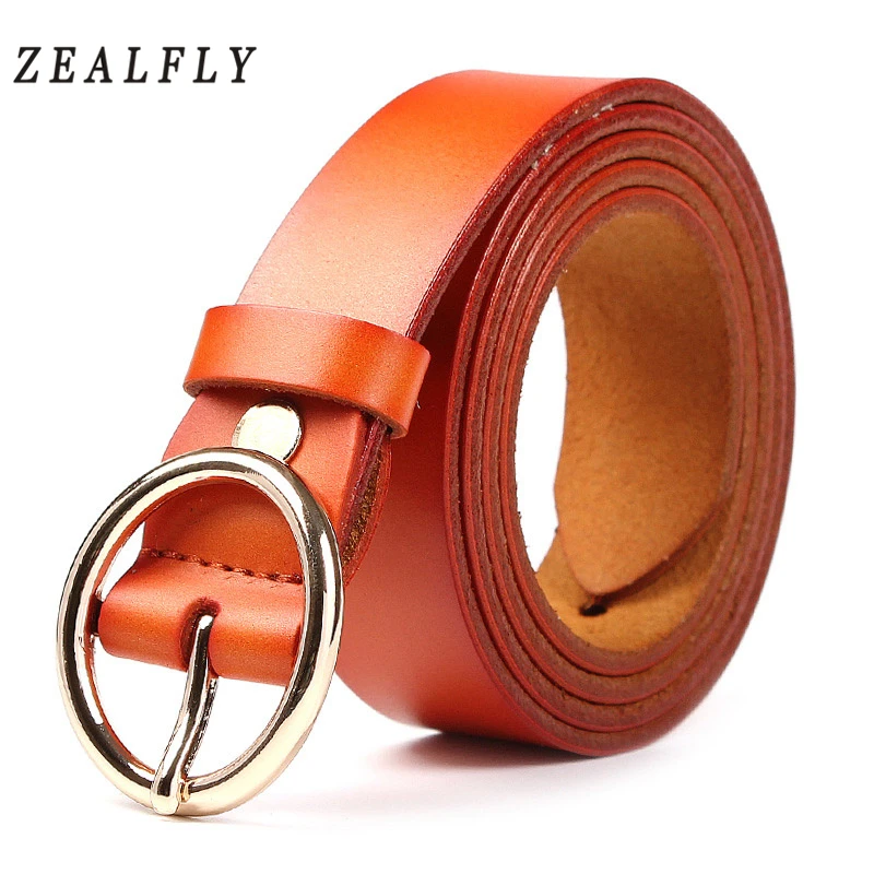New Gold Round Pin Buckle Belts Female Casual Jeans Women Belt Genuine Leather Brown Leather
