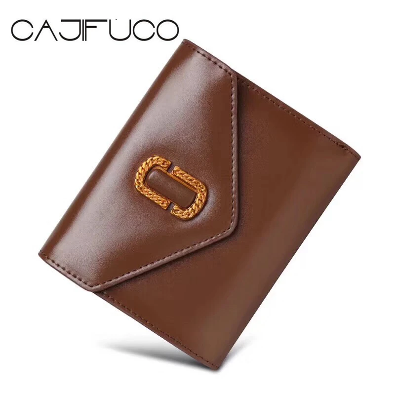 

CAJIFUCO Vintage Women Short Wallet Genuine Leather Credit Card Holder Wax Paper Envelope Card Wallet Purse Portefeuille Homme