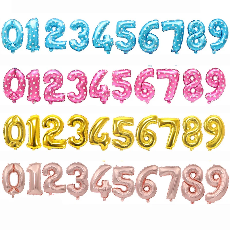 

16&32 inch Number balloons Baby Shower Foil ballon Printed Blue&Pink&Gold&Rose Gold Number Globos Birthday Party Wedding ballons