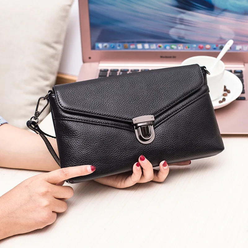 Genuine Leather Woman day Clutches Luxury Handbag Design for Female