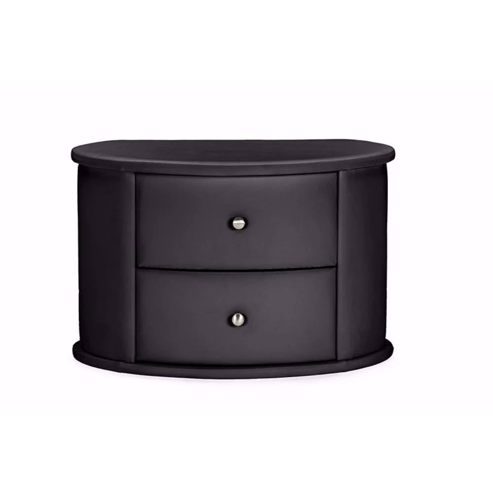 Baxton Studio  Ritchie Black Faux Leather Oval Upholstered Modern Nightstand