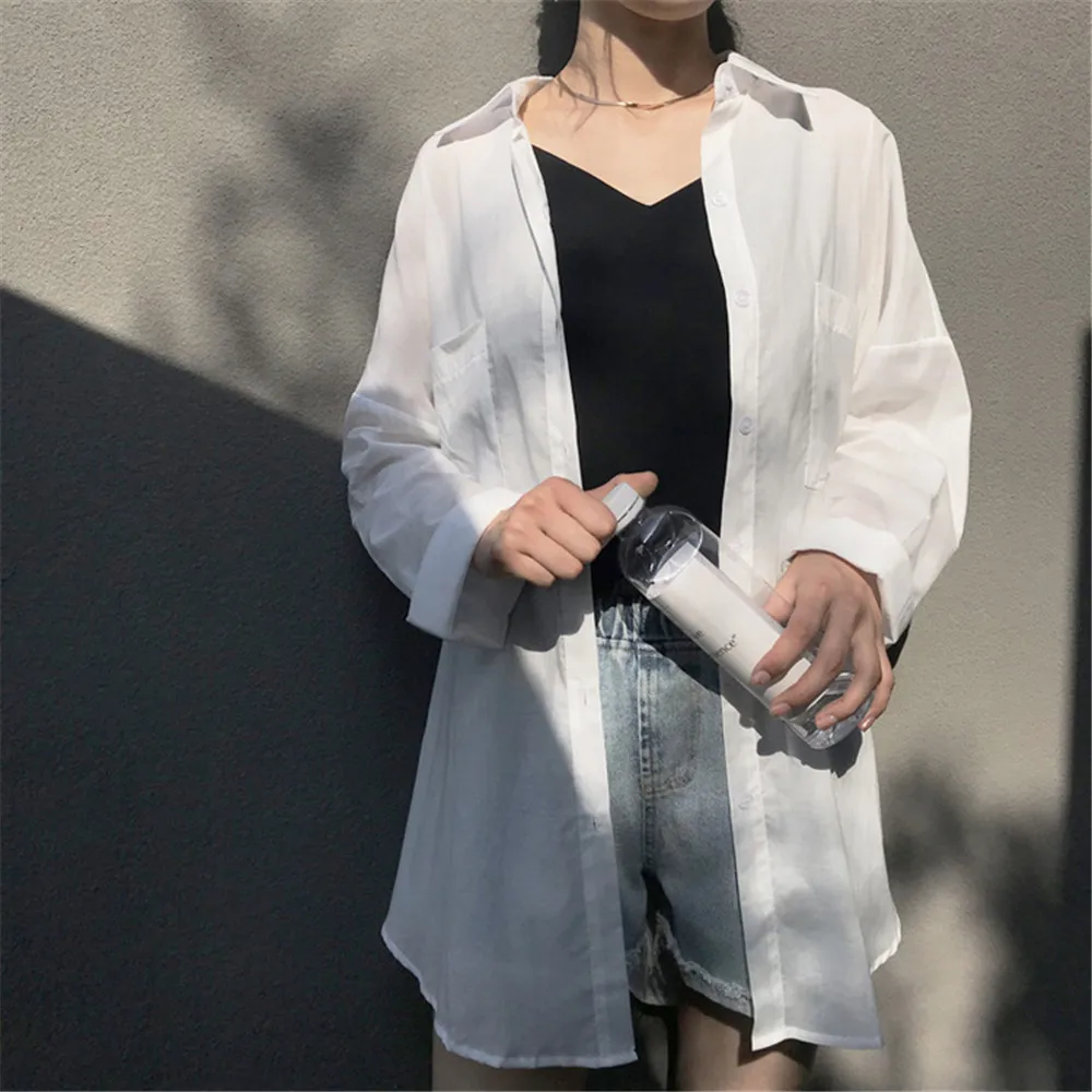 Boyfriend Style Casual Vacation White Long Blouse Women Summer Women Long Sleeve Shirt Blouse High quality loose Blouse Tops (20)