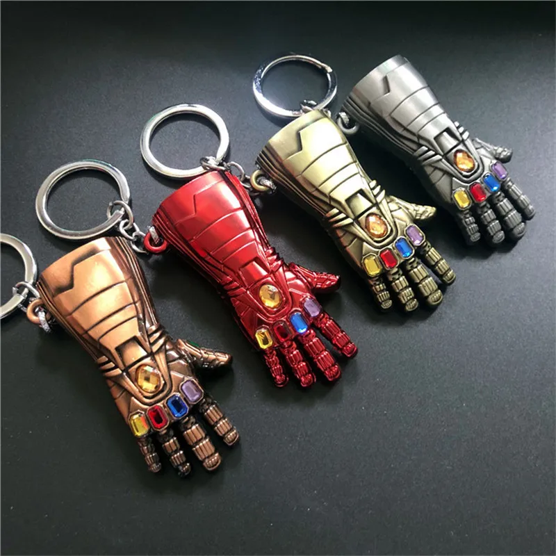 VINTAGE DULL GOLD METAL ALLOY KEY-RING IRONMAN HAND MARVEL AVENGERS