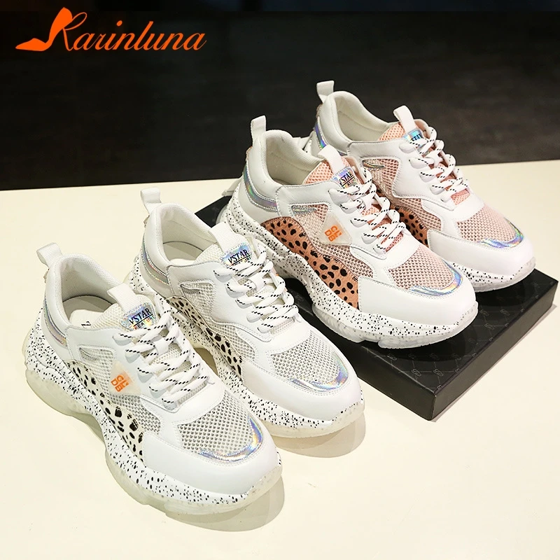 

KARINLUNA New Microfiber Horsrehair Mesh Sneakers Lace Up Dad Shoes Flat Platform Women Shoes Woman Casual Spring Autumn Flats