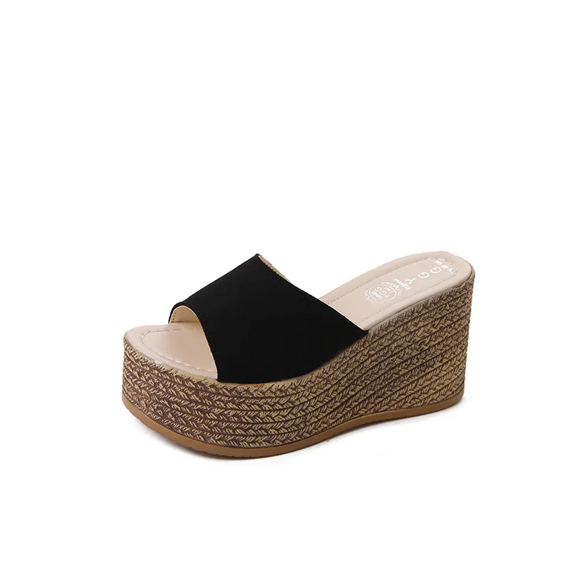 

2019 Women Slipper Sandals Heels Wedges Platform Leather Peep toe Elegant Female Sandals Ladies Summer Shoes NVX9