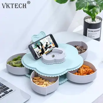 

Modern Petal-Shape Rotating Snack Box Candy Dried Fruit Tray Food Storage Container 5 Grids Nuts Snack Tray Party Wedding Decor