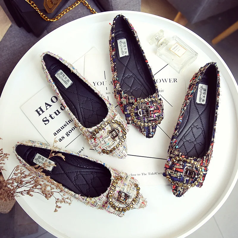 

flock buckle strap flats women brand designer crystal buckle loafers 2019 new ballerina shoes woman big size slip on espadrilles