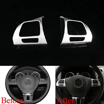 

2Pcs ABS Car Steering Wheel Decorative Trim Cover Frame Sticker Garnished Bezel fit For Volkswagen VW Tiguan 2010- 2015