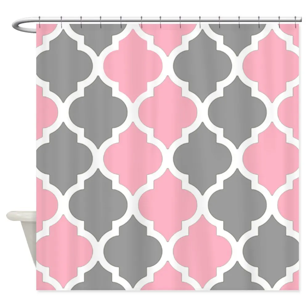 Gray and light pink quatrefoil pattern Shower Curt Decorative Fabric