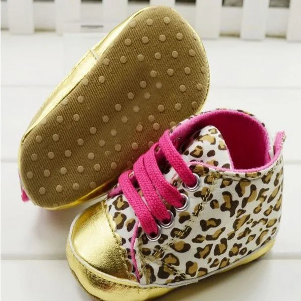 Для маленьких девочек младенческой малыша обувь леопардовой расцветки с золотой детская обувь Прогулочные кроссовки