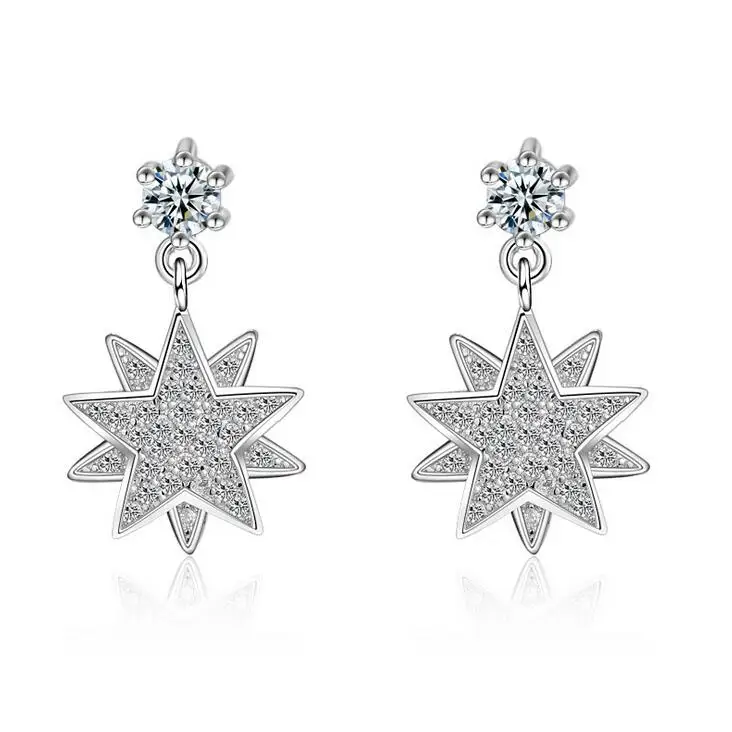 

2017 new arrival high quality shiny CZ diamond zircon star 925 sterling silver ladies`stud earrings women jewelry birthday gift