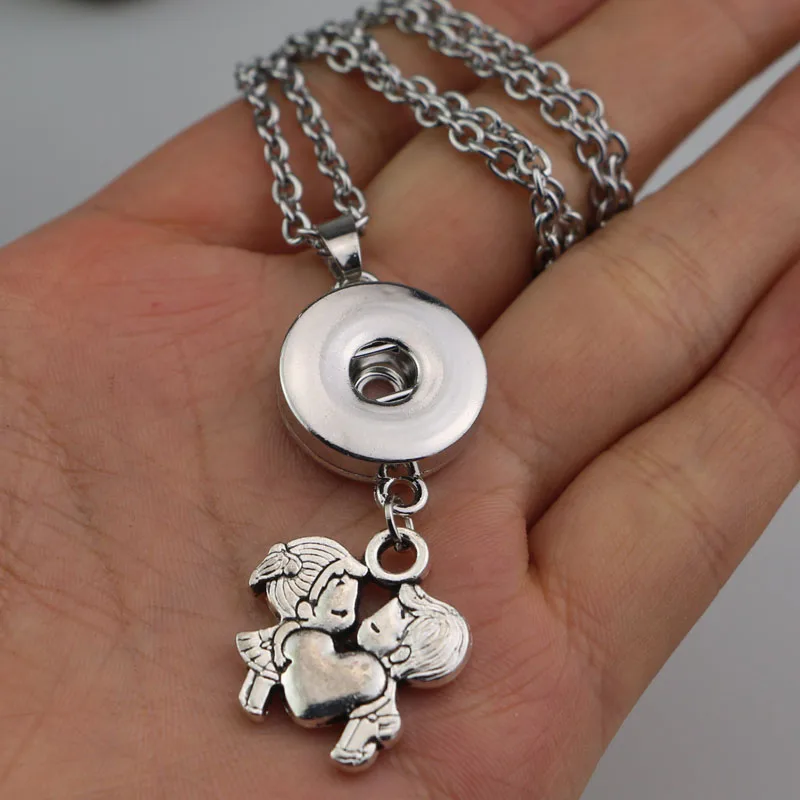 2PCS 50cm Link Chain Cute Boy Girl Heart Pendant Lovers Necklaces With 