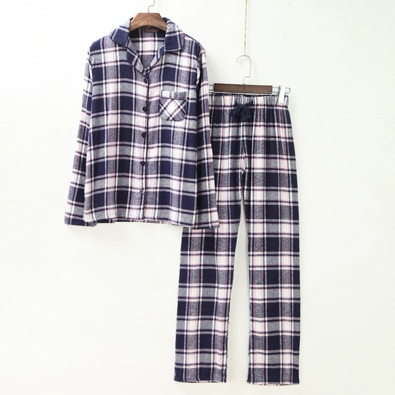 Клетчатая Пижама, Женская клетчатая Хлопковая пижама с длинным рукавом, штаны с завязками, осень-весна, ночная одежда для отдыха, пижама S88498