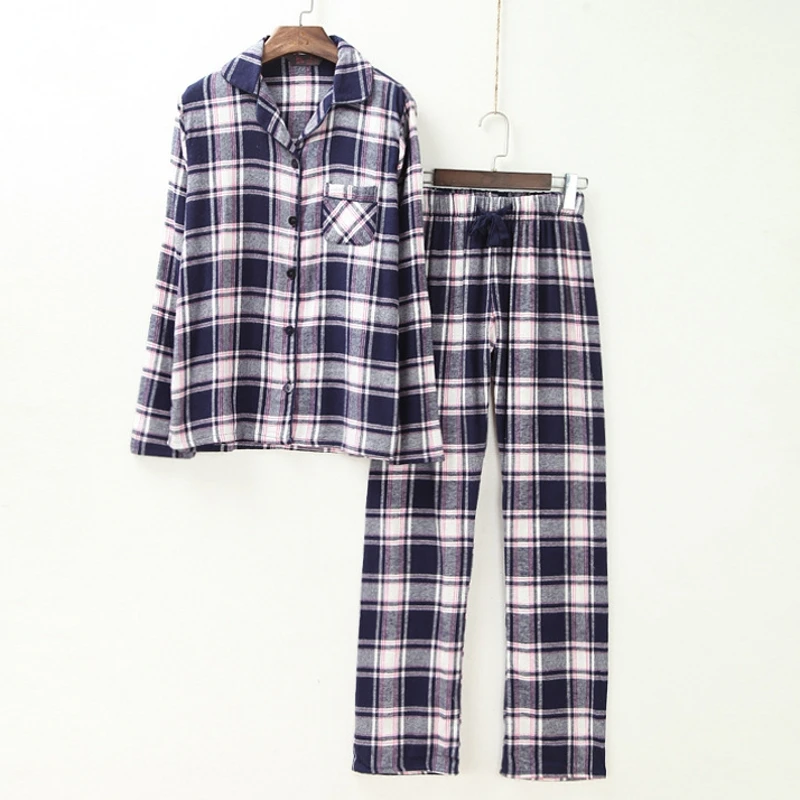 

Plaid Pajamas Women Checker Brushed Cotton Pijama Long Sleeve Drawstring Pants Autumn Spring Lounge Nightwear pyjamas S88498