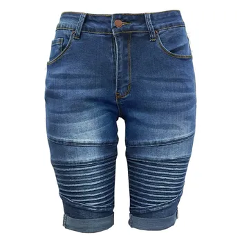 

Summer Women High Waist Straight Jeans Zip Skinny Denim Knee Length Stretch Shorts 2019 Slim Ripped Jeans Shorts