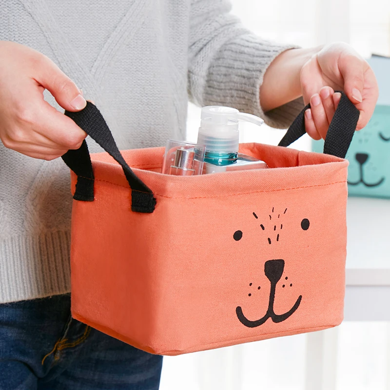 2PCs Waterproof Linen Office Storage Box Portable Pen Makeup Cosmetic Lipstick Sundries Basket Desktop Articles Organizer