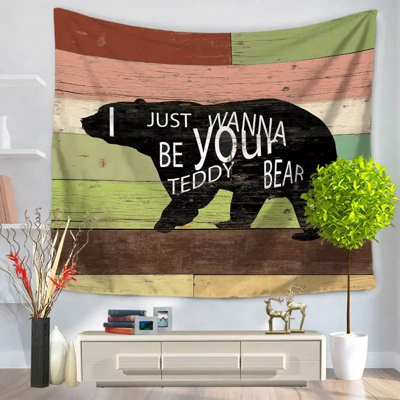 

Home Decorative Wall Hanging Carpet Tapestry 130x150cm Rectangle Bedspread Abstract Deer Wolf Bear Animal Letter Pattern GT1040