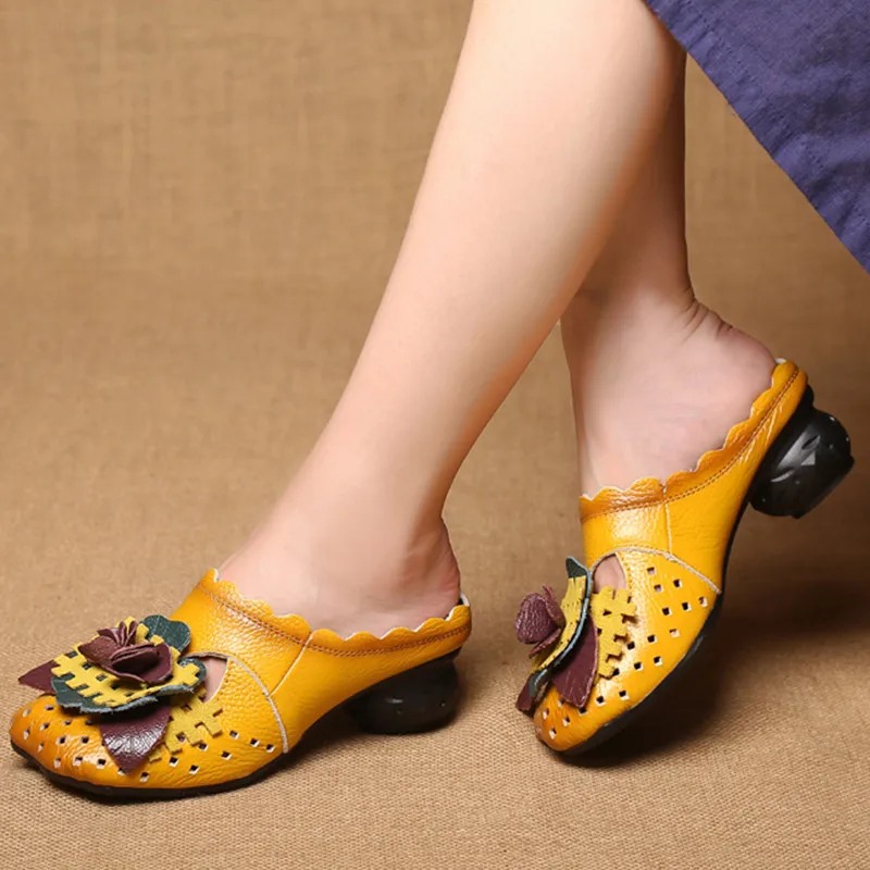 

Women Pumps Genuine Split Leather High Strange Heels Square Toe Platform Sandals Ladies Shoes Flower Mules Zapatos Mujer 6888W