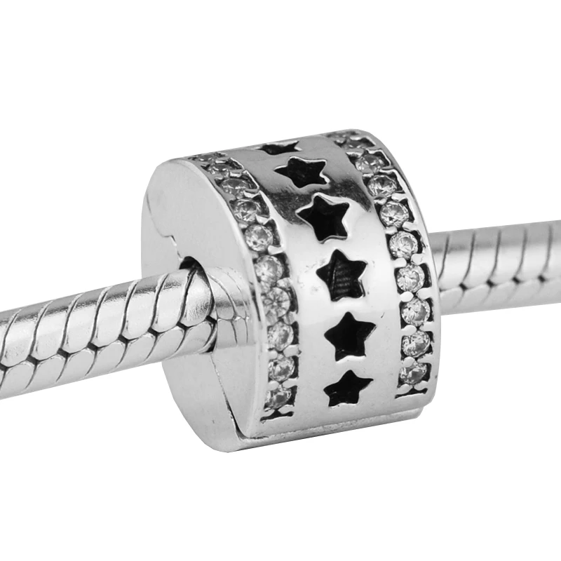 DIY подходит для бусины Pandora Браслеты Звездное образование клип Подвески с прозрачным CZ стерлингового серебра 925-ювелирные изделия