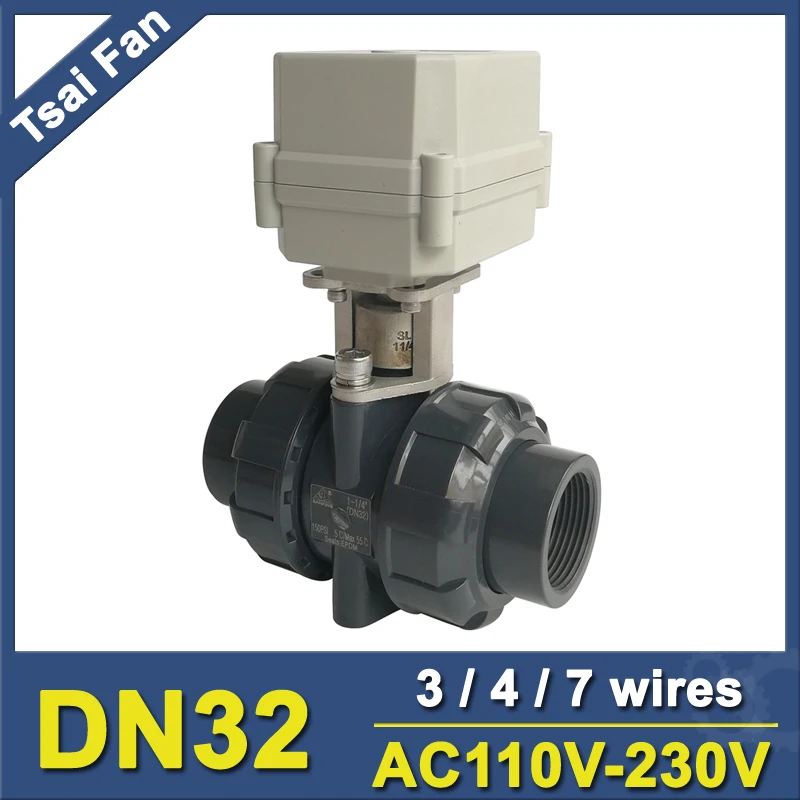 

BSP/NPT 1-1/4'' UPVC True Union Electirc Valve AC110-230V 2 Way DN32 Plastic Actuated Valve 10NM On/Off 15 Sec CE IP67