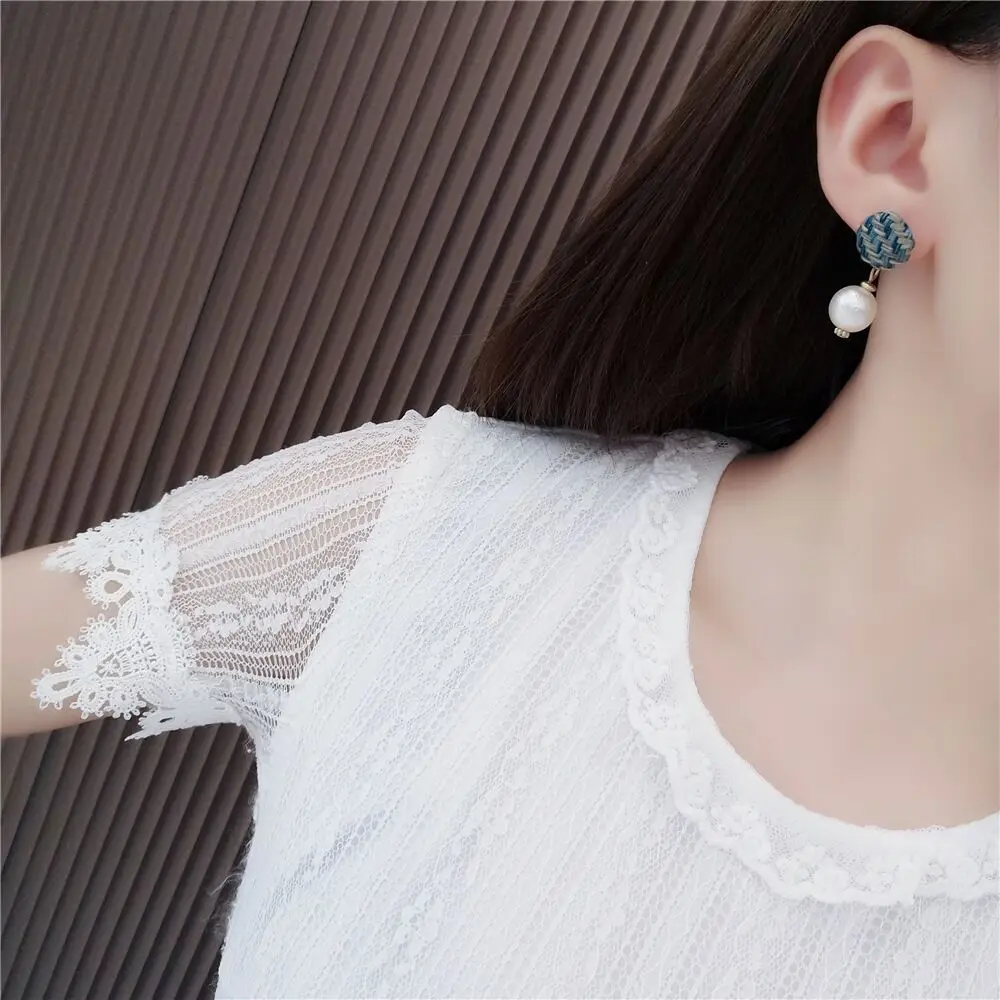 MENGJIQIAO 2018 New Autumn Winter Jewelry Handmade Wool Button Drop Earrings For Women Simulated Pearl Colorful Boucle D'oreille