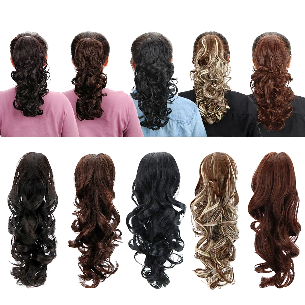 15" Synthetic Claw Clip On Ponytail Extensions Hairpiece Long Curly
