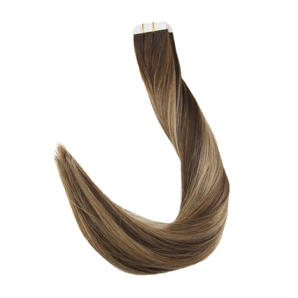

Full Shine Tape in Hair Extensions Human Hair Balayage Color #4/4/27 50g 100% Hair Adhesive Tape on Hair machine made remy