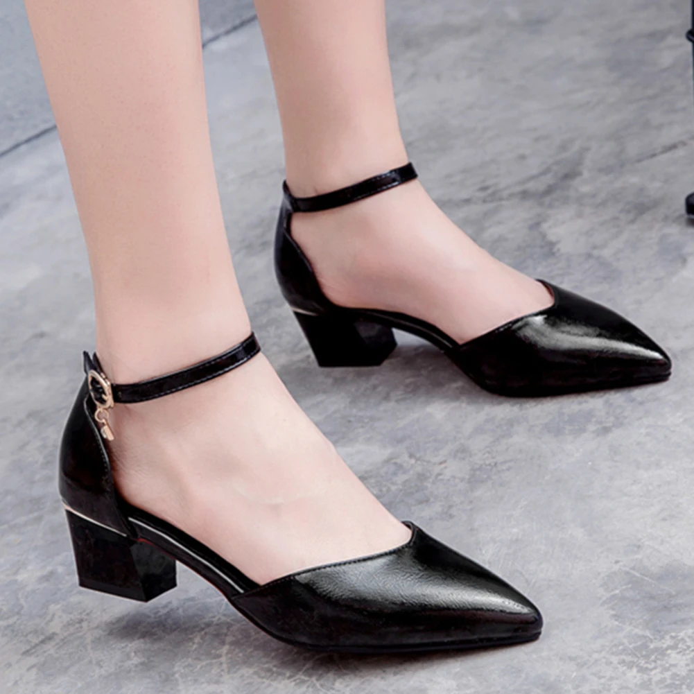 

top quality elegant plus Size 32-43 Pointed Toe Black Red Woman Shoes Chunky Heels Shoes Woman Pumps Female sandals