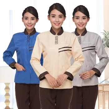 

(10 set-Coat&Pant) pa Cleaning service long-sleeve work wear female uniform hotel Guest room overalls Laundry clothes trousers
