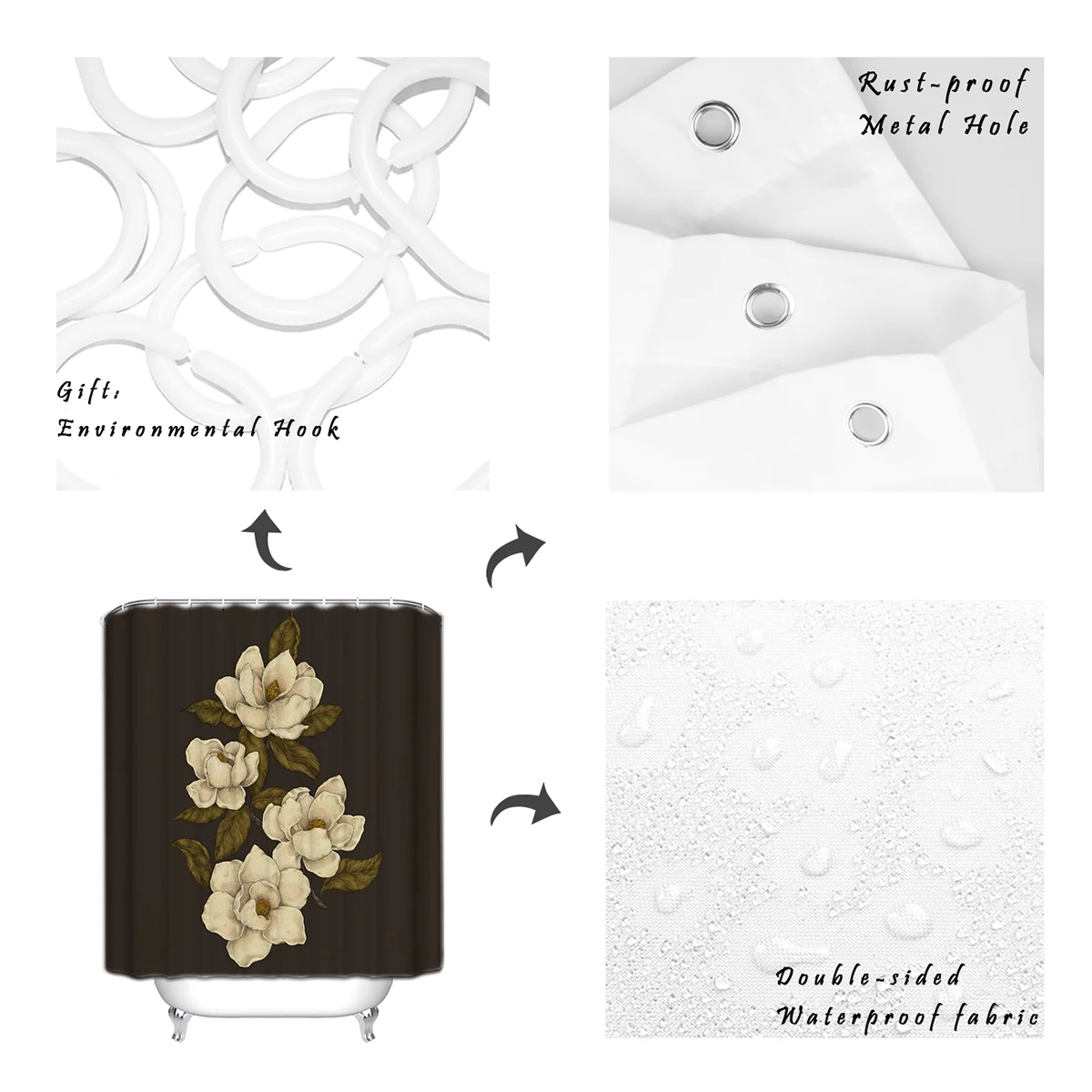 Magnolias удлиненные тканевые занавески для ванной, декоративные наборы для ванной комнаты с 12 крючками
