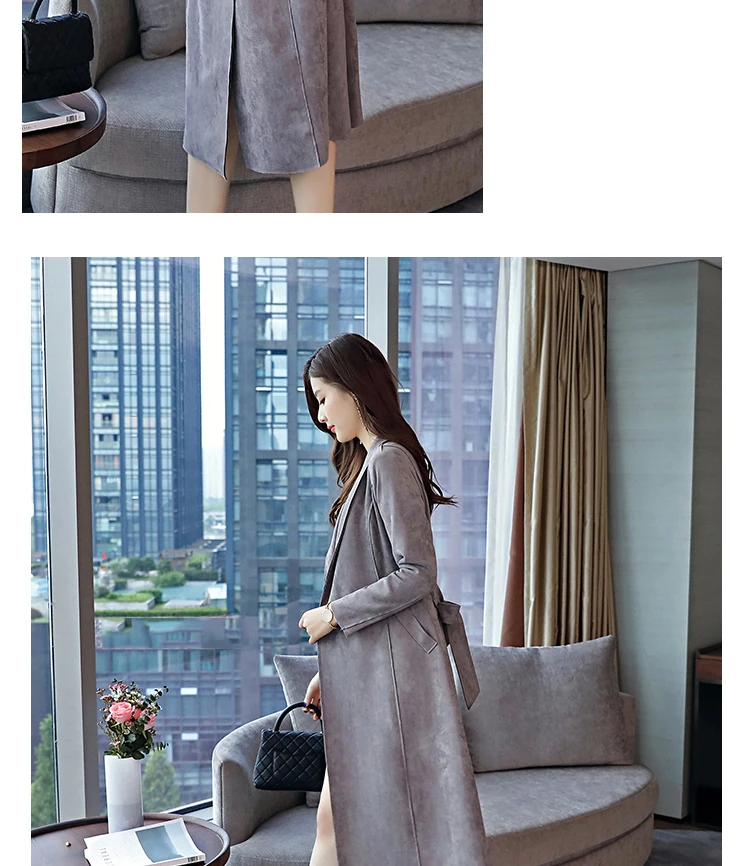 woolrich parka Elegant Long Trench Coat For Women New Suede Trench Coat Abrigos Mujer Windbreaker Lace Up Cardigan Women Coat Overcoat woolrich parka