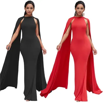 

Women Sexy Evening Party Dress Elegant O-Neck Slim Cape Sleeve Bodycon Dress African Style Mermaid Dress Female
