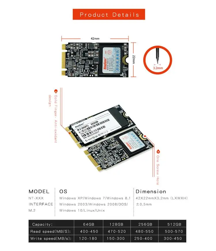 Kingspec 2280 M.2 SSD 64 ГБ 128 ГБ 256 M2 SSD 500 ГБ 512 2242 внутренний жесткий диск Disco Duro жесткий диск для ноутбука/Тетрадь/настольного ПК