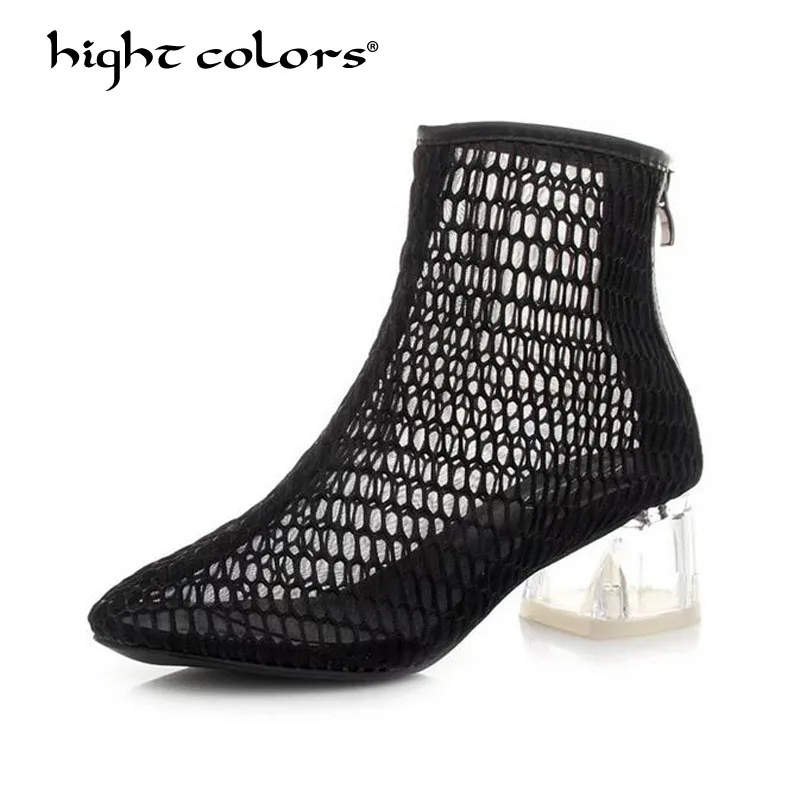 

hight colors Brand 2019 Hollow Boots Shoes Breathable Knit Line Mesh Summer Women Short Boots Mid-Calf Womens Shoes LJM3251